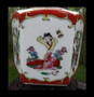 Chinese Export Rose Medallion Porcelain Tea Caddy Hand Painted Ornate 6 Sides