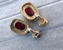 Vintage Givenchy Red Poured Gripoix Glass & Blue Rhinestone Dangle clip Earrings