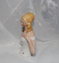Antique GERMAN Porcelain HALF DOLL Lady w/Fan Curls Blonde Hair 3~3/4" H #7942