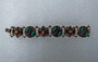 Victorian Revival Ornate Book Link Bracelet, Glass Chrysoprase Cabs, Rhinestones, Czech Hungarian