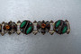 Victorian Revival Ornate Book Link Bracelet, Glass Chrysoprase Cabs, Rhinestones, Czech Hungarian