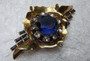 VTG 1940's MAZER PIN Big COBALT BLUE Stone RARE COBALT BLUE Baguette Rhinestones