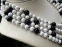 Vintage Monet Glass Beads Necklace, 4 Strands Statement Black & White Bib, Hand Knotted