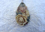 VTG CELLULOID PENDANT 3-D MOLDED FLOWERS Detailed COLORED ROSES DAISIES LEAVES