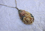 VTG CELLULOID PENDANT 3-D MOLDED FLOWERS Detailed COLORED ROSES DAISIES LEAVES