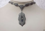 ART DECO FILIGREE NECKLACE Silver RHODIUM Plated DARK BLUE Stones P.S. CO