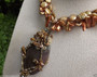 BIG HAUTE COUTURE HAND WIRED GEMSTONE  and PEARLS PENDANT~AUSTRIAN CRYSTAL BEADS