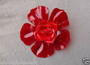 Vintage RED Cellulose ACETATE Flower Brooch With Rose Bloom CENTER Summer of Flowers