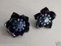 SELRO SELINI PIN EARRINGS SET~RARE MIDNIGHT BLUE ENAMEL FLOWERS~AB RHINESTONES