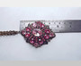 Vintage Czech Pendant Sapphire Pink Rhinestones Embossed Links Chain  Gorgeous Necklace