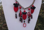 Saved For Cynthia Spectacular Vtg CZECH Glass & Brass FRINGE Necklace RED & BLACK BEADS