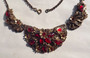 Vtg Wide RED CZECH Necklace~ORNATE METAL Work~Pot Metal & BRASS ~3 Panel Design