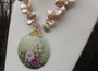 GORGEOUS Vintage Artist Signed Hand Painted Porcelain & Baroque Pearls Necklace~