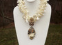 CHUNKY Runway COUTURE Sea Shell NECKLACE~Wild CURLY MOP BEADS~HUGE CRYSTAL DROP