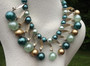 Pearly Beads Baubles Necklace Curved Link Drops Vintage Blues Teal Gold