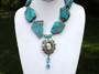 JULIANA AB CAMEO PENDANT, TURQUOISE CRYSTAL BEADS & HOWLITE SLABS NECKLACE