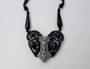 ART DECO NECKLACE with VICTORIAN FRENCH JET BLACK GLASS HEART PENDANT & BEADS