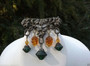 Art Nouveau Pin Green & Amber Grapes Glass Dangles Nature Flowers Leaves