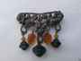 Art Nouveau Pin Green & Amber Grapes Glass Dangles Nature Flowers Leaves