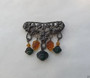 Art Nouveau Pin Green & Amber Grapes Glass Dangles Nature Flowers Leaves