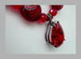 Stunning Red Spessartite Garnet CZ Necklace, Huge Pear Cut Stone Striped Murano Glass Beads