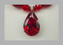 Stunning Red Spessartite Garnet CZ Necklace, Huge Pear Cut Stone Striped Murano Glass Beads