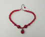 Stunning Red Spessartite Garnet CZ Necklace, Huge Pear Cut Stone Striped Murano Glass Beads