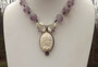 Antique Amethyst Beads & High Relief Carved BONE CAMEO NECKLACE Ers Set STERLING
