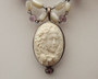 Antique Amethyst Beads & High Relief Carved BONE CAMEO NECKLACE Ers Set STERLING