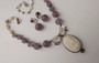 Antique Amethyst Beads & High Relief Carved BONE CAMEO NECKLACE Ers Set STERLING