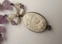 Antique Amethyst Beads & High Relief Carved BONE CAMEO NECKLACE Ers Set STERLING