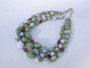 Vintage 3 Strand POURED GLASS BEADS Necklace Lime Green Purple White