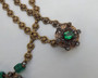Vintage Czech Necklace Emerald Green Glass Stones Brass Metal Smoky Rhinestones