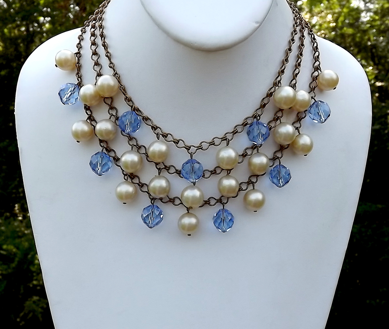 Vintage Pearl Necklace  4 Strands w/Gems, Signed by Louis Rousselet