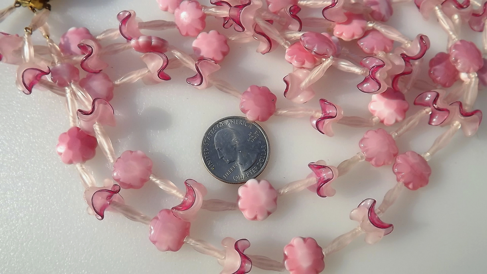 Vintage Pink and Cream Colored Plastic Beaded Necklace