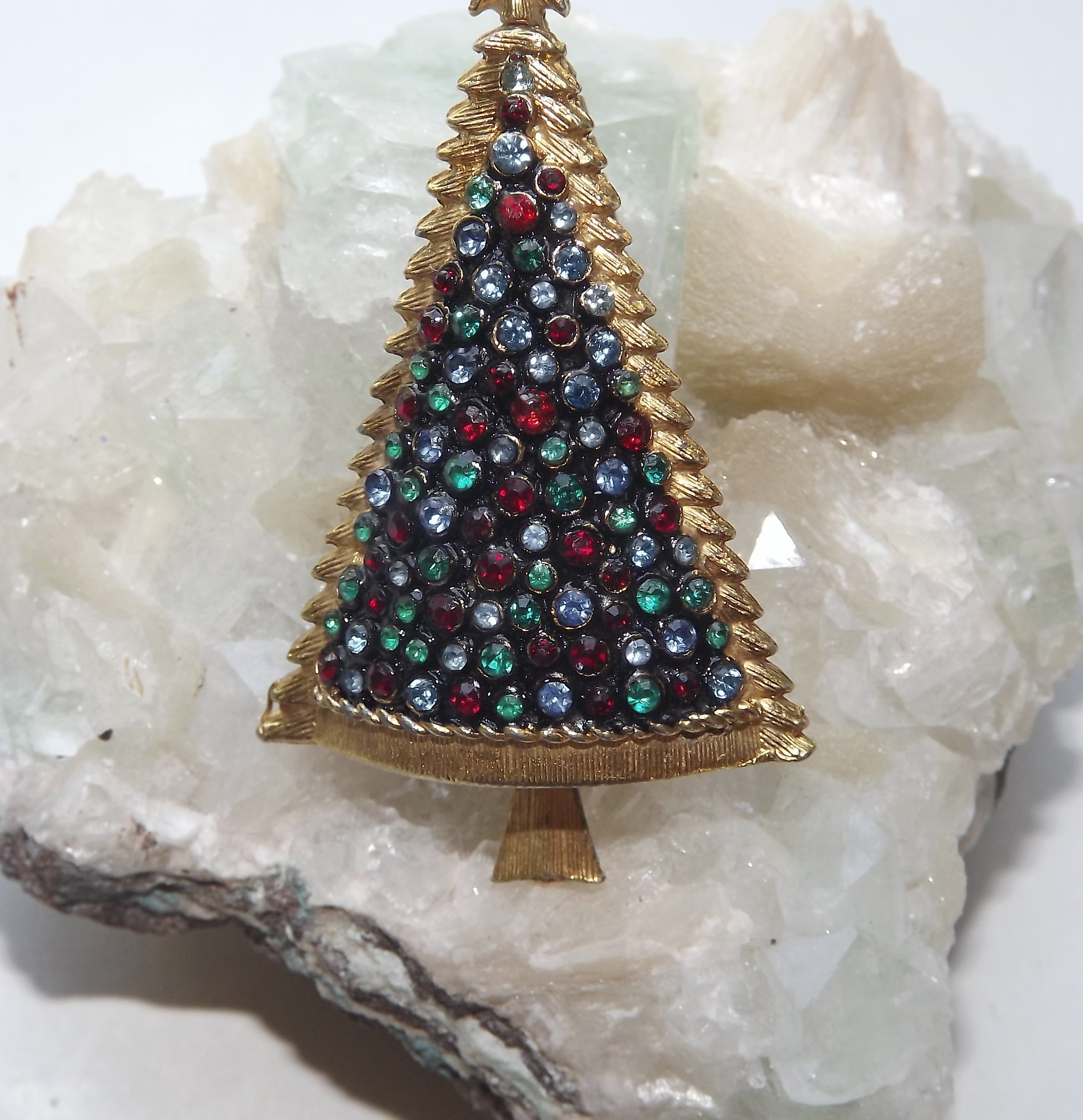 Vintage Brooch Pin with Colorful Jewel Tone Rhinestones