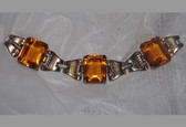 Trifari Sterling Bracelet A. Philippe "Tank" Huge Faux Fire Citrine Emerald Cut Glass Stones