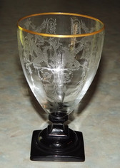 Central Glass Works Art Deco Black Stem Ice Tea Glass Rare Etched Balda Design