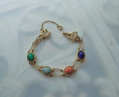 Vintage Goldette Egyptian Revival Scarab Bracelet Crescent Moons Delicate Links