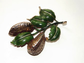 Signed REJA Deco Era Enamel Brooch Large Rare Walnut Design 1940's Green Leaves