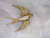 Vintage Rare Unsigned CORO Trembler Winged Yellow Enameled Rhinestone Swallow Bird Pin