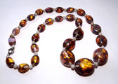 1930s Venetian Murano Opalescent Foil Glass Beaded Necklace AKA Fire Opal Glass