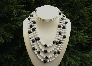 Vintage Monet Glass Beads Necklace, 4 Strands Statement Black & White ...