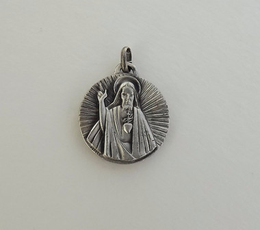 Vintage ITALY Catholic Religious Medal Sacred Heart of Jesus Mary