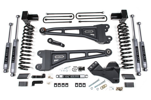 2017-2019 Ford F350 4wd 4" Radius Arm Suspension Lift Kit, 2" Rear, Block, Gas, - BDS2237FPE