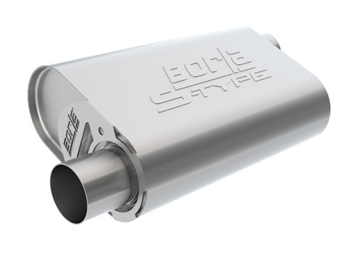 CrateMuffler Muffler Chevrolet Small Block 283/ 327/ 350 CID V8 Stock Output 2.5in Offset Inlet/ 2.5in Offset Outlet S-Type - 400822