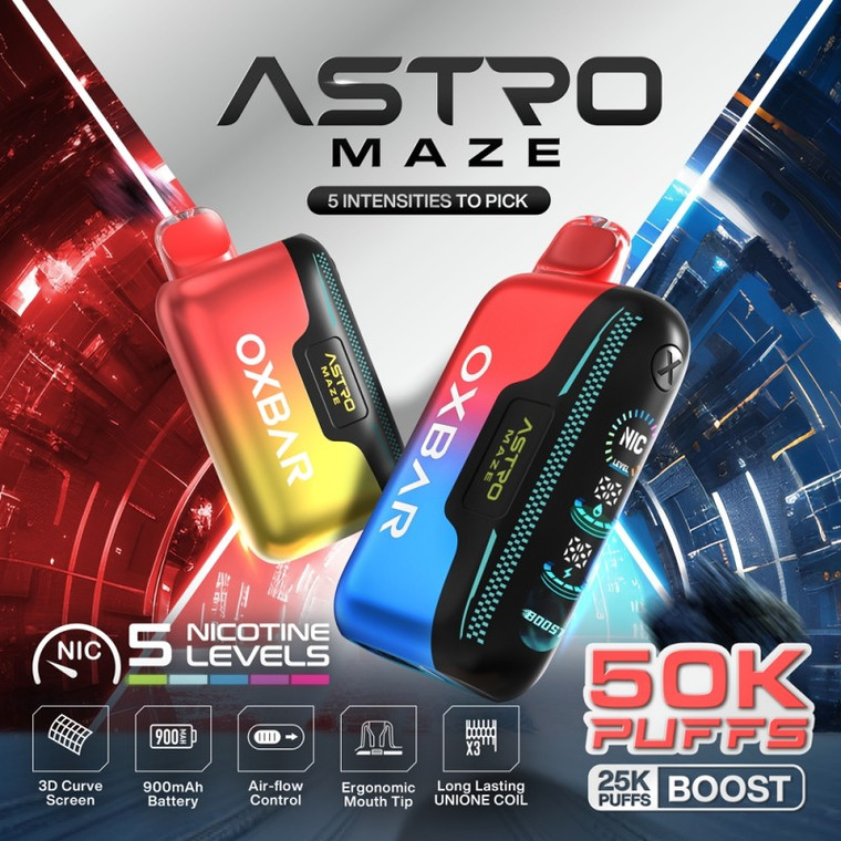 OXBAR ASTRO MAZE 50K DISPOSABLE (DISPLAY BOX OF 5) TOBACCO TAX PAID