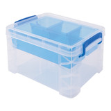 Super Stacker Divided Storage Box, 5 Sections, 7.5" X 10.13" X 6.5", Clear/blue