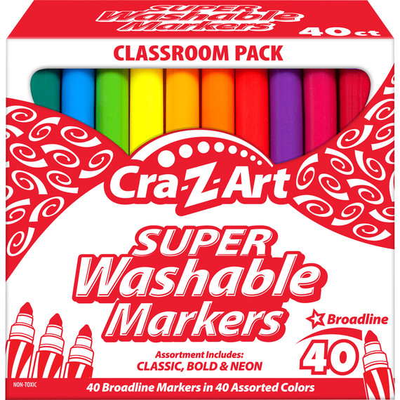 Super Washable Markers, Broad Bullet Tip, Assorted Colors, 40/set