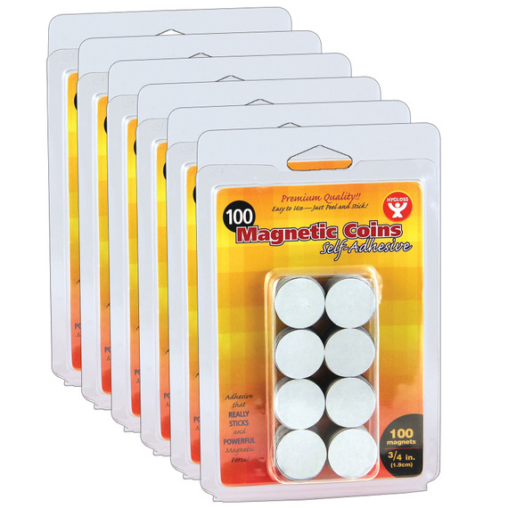 Self-Adhesive Magnetic Coins, 3/4-Inch, 100 Per Pack, 6 Packs